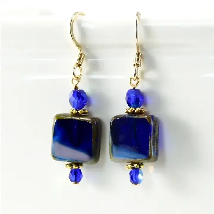 Square Blue Iris Earrings