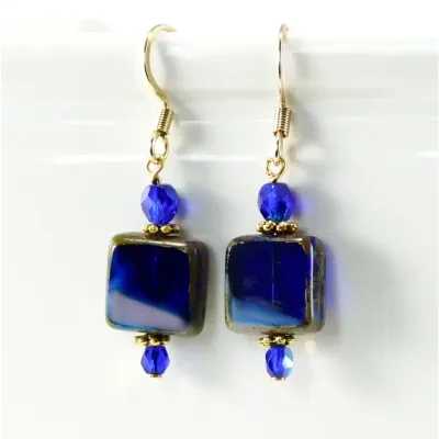 Square Blue Iris Earrings