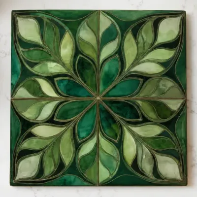 Botanical Ceramic Trivet Emerald Green