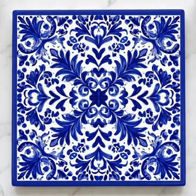 Blue Majolica Ceramic Trivet