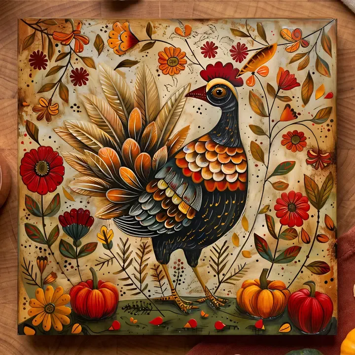 Turkey and Pumpkins Ceramic Trivet