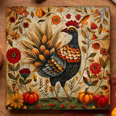 Turkey and Pumpkins Ceramic Trivet
