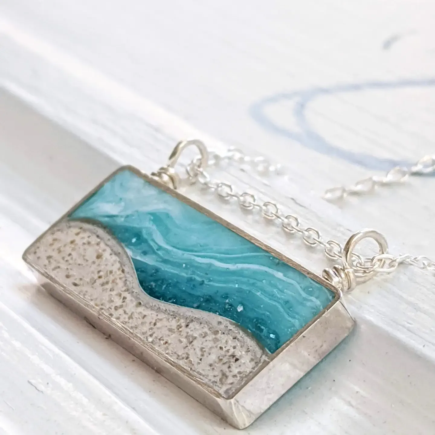 Turquoise Sterling Silver Beach Scene Necklace