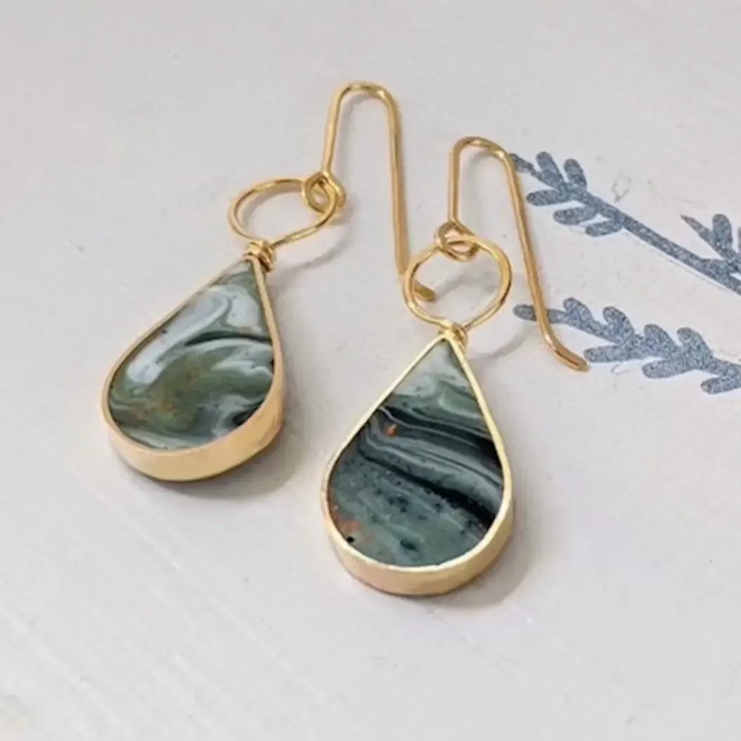 Turquoise Brass Drop w/Loop Resin Earrings