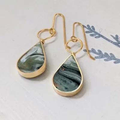 Turquoise Brass Drop w/Loop Resin Earrings