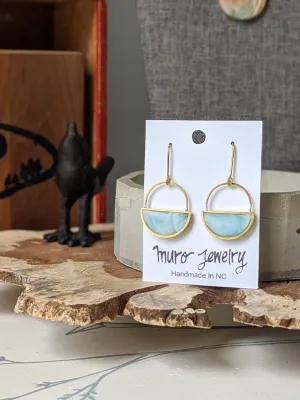 Turquoise Blue Silver Half Moon Resin Earrings