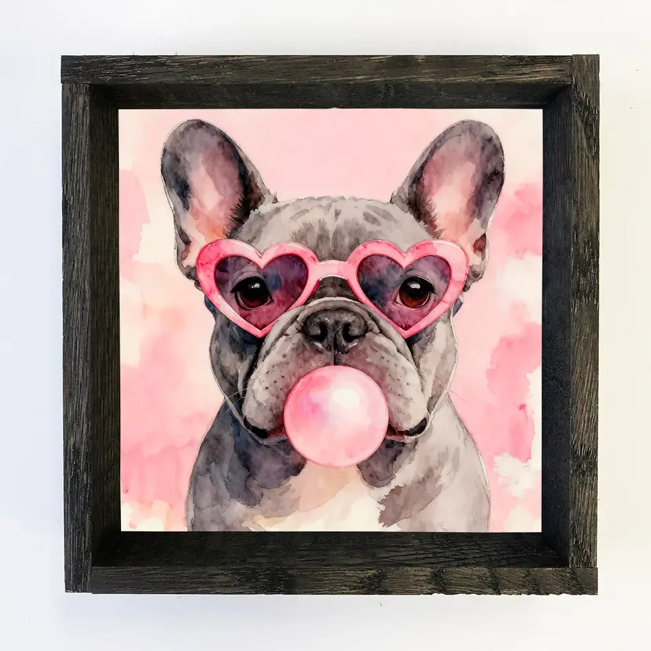 French Bulldog Heart Sunglasses Bubblegum 6x6" Mini Canvas Art with Wood Box Frame