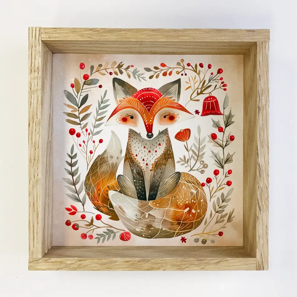 Scandi Watercolor Cute Fox 6x6" Mini Canvas Art with Wood Box Frame