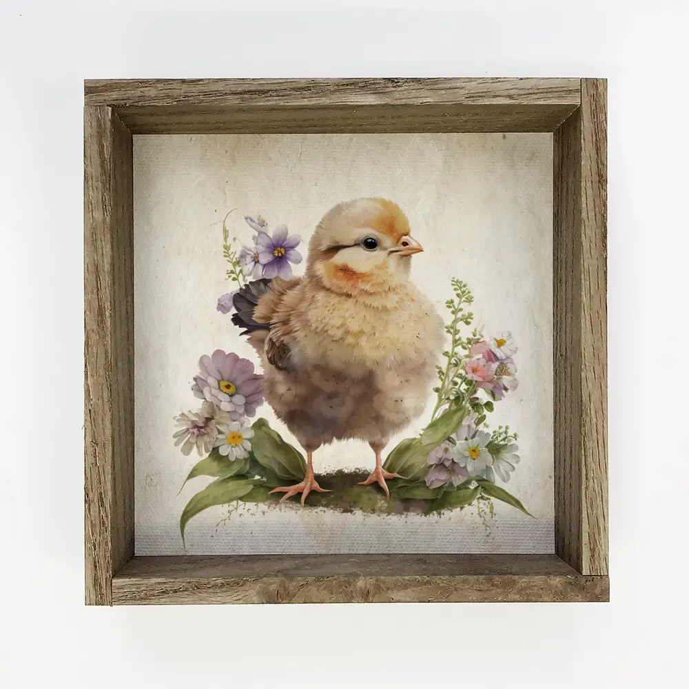 Vintage Chick Flowers 6x6" Mini Canvas Art with Wood Box Frame