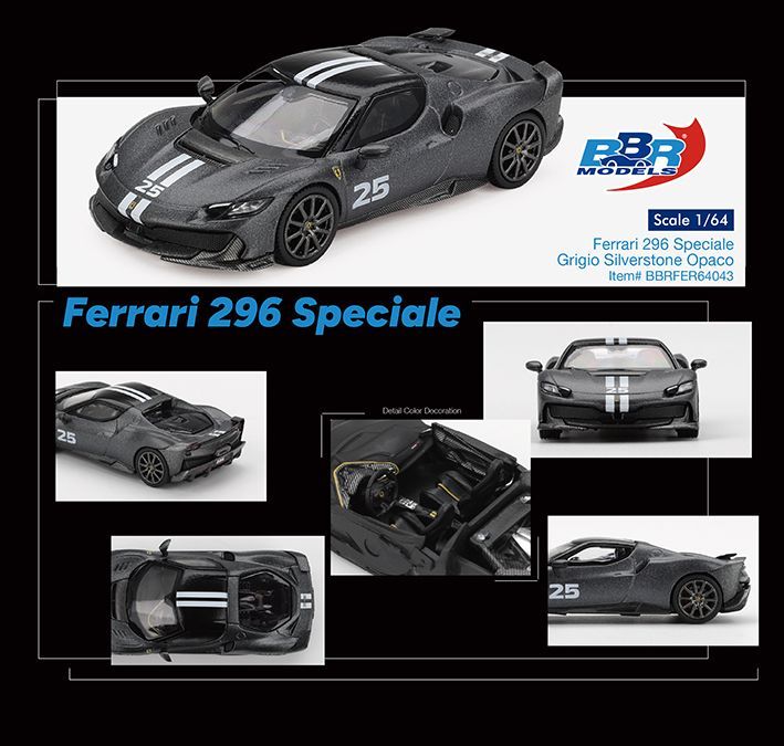 (Preorder) BBR Models Ferrari 296 Speciale Grigio Silverstone Opaco
