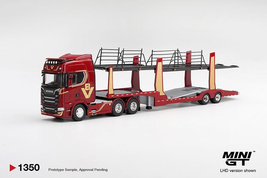Mini GT Scania 770S A6x4NA Car Transporter V8 - 50th Anniversary Car Transporter Red