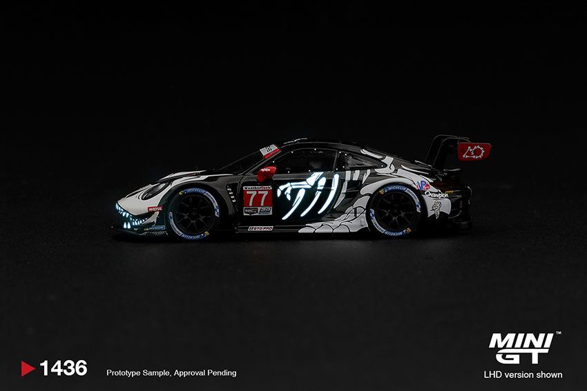 Mini GT Porsche 911 GT3 R (992) #77 AO Racing Mini GT Porsche 911 GT3 R (992) #77 AO Racing "Skeleton Rexy" 2026 IMSA Petit Le Mans