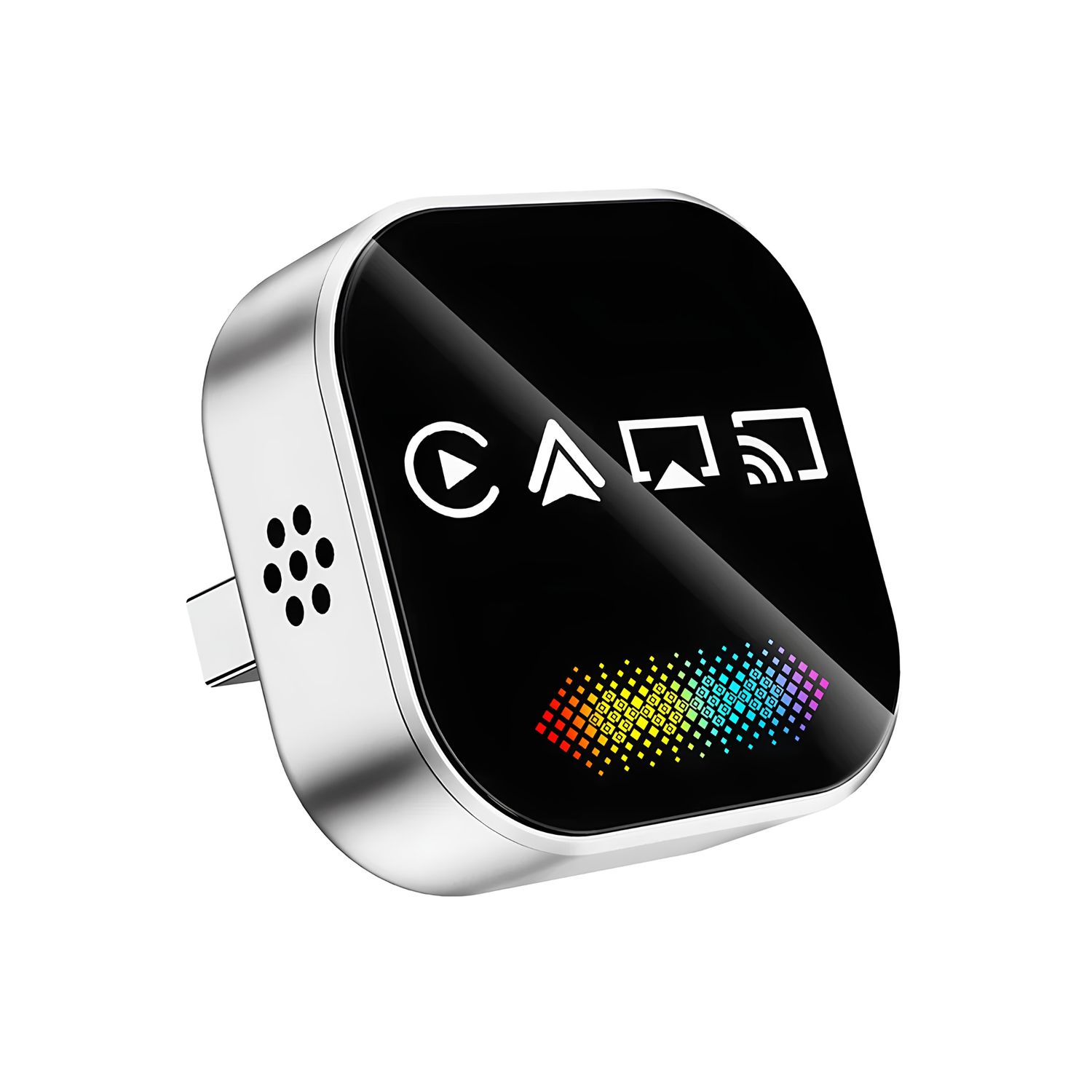 Adaptador Inalámbrico 4 en 1 para CarPlay, Android Auto, AirPlay y Mirror Link con Luz RGB Plateado – Milong