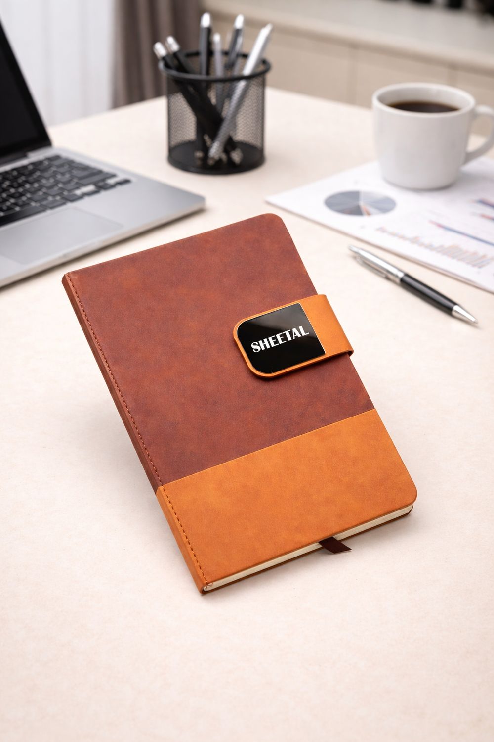 Duotone Pro Personalized Diary - Saddle Tan Colour
