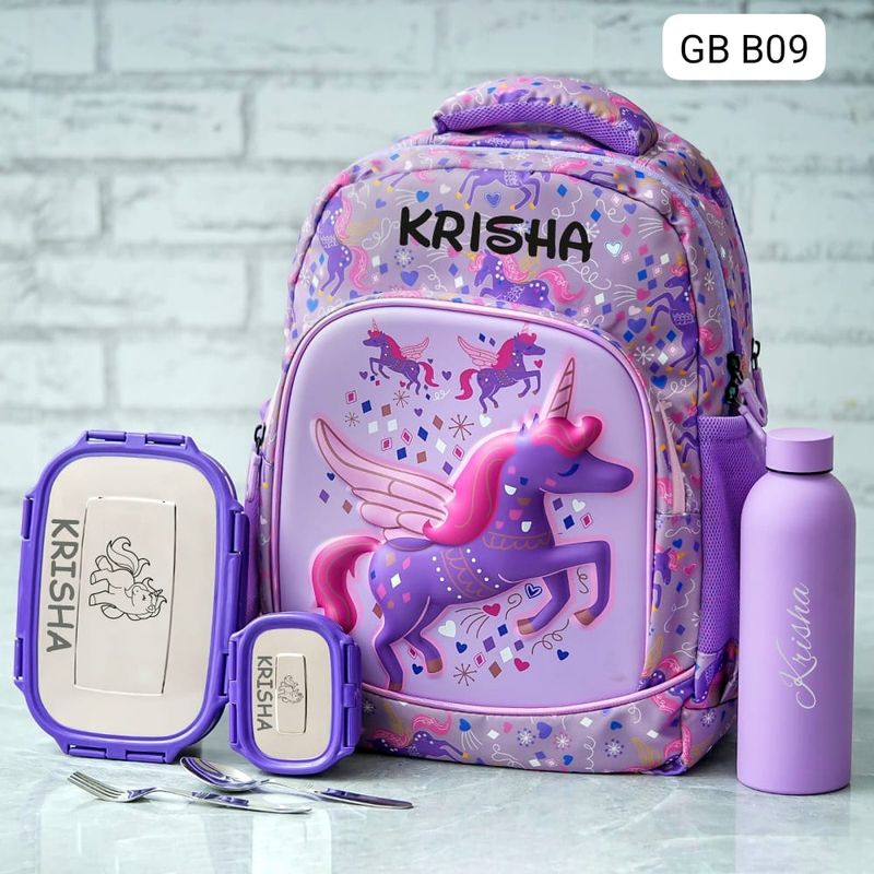 Customized Unicorn Themed Purple Hard Shell School Bag (17 inches)