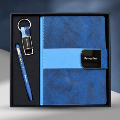 Personalized Velmont Executive Diary, Pen, Keychain Combo (Midnight Navy Colour)