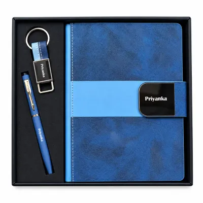 Personalized Velmont Executive Diary, Pen, Keychain Combo (Midnight Navy Colour)