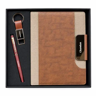 Personalized Titan Edge Diary, Pen, Keychain Combo (Bronze Ash Colour)