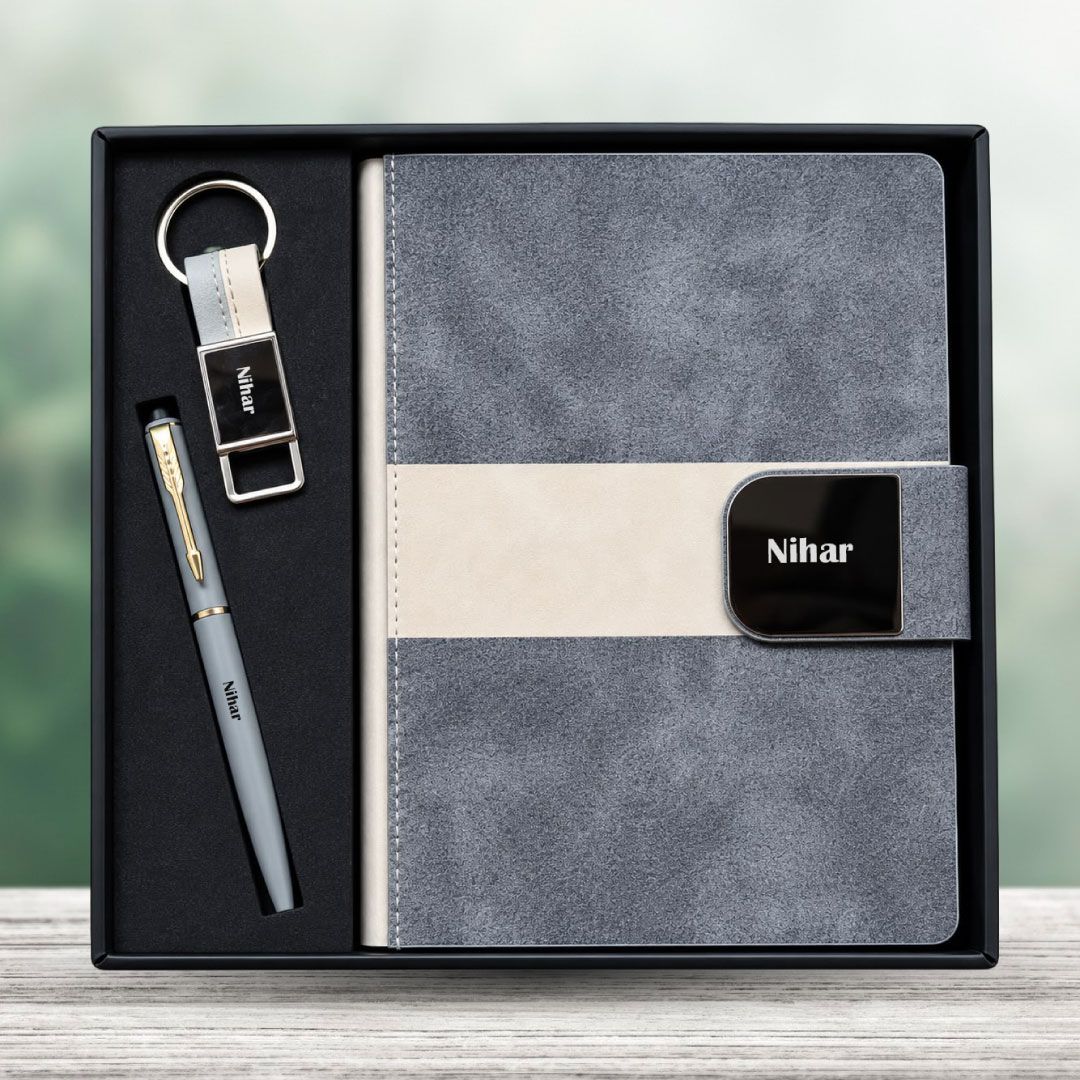 Personalized Velmont Executive Diary, Pen, Keychain Combo (Graphite slate colour)