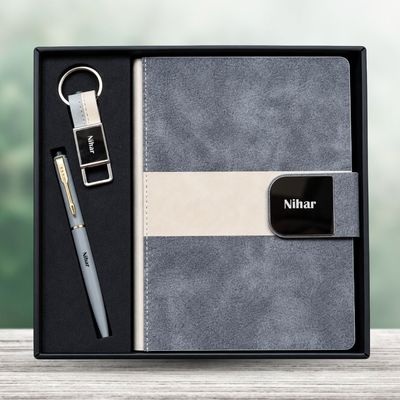 Personalized Velmont Executive Diary, Pen, Keychain Combo (Graphite slate colour)
