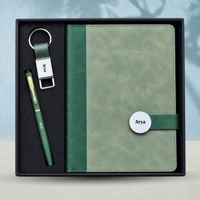 Personalized Executive Slate Diary, Pen, Keychain Combo (Heritage Moss Colour)