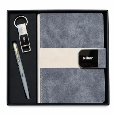 Personalized Velmont Executive Diary, Pen, Keychain Combo (Graphite slate colour)