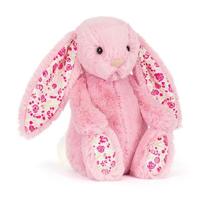 Jellycat Blushkin Blossom Luxe Bunny Hase rosa Blumenmuster Ohren Plüschtier sitzend