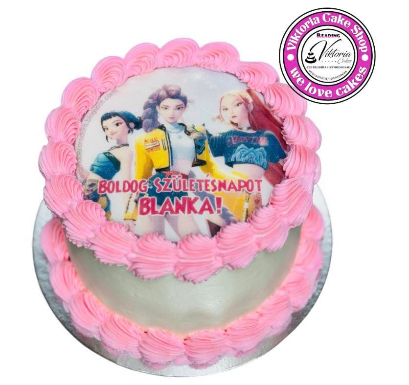 Kpop demon hunters cake pink with message