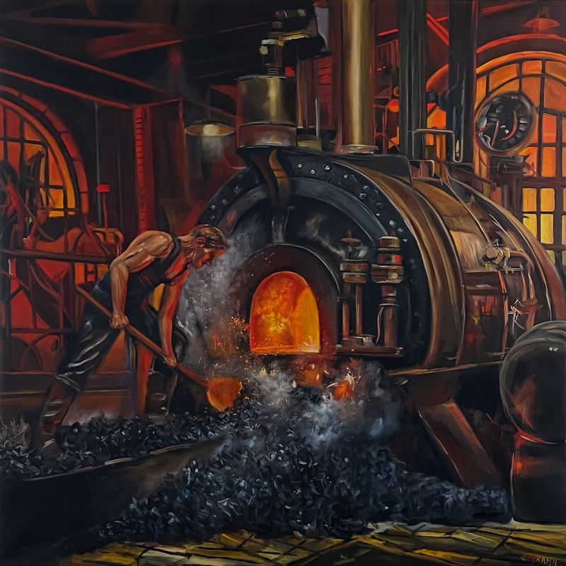 "Am Ofen der Wandlung"  Original Gemälde 100x100 cm