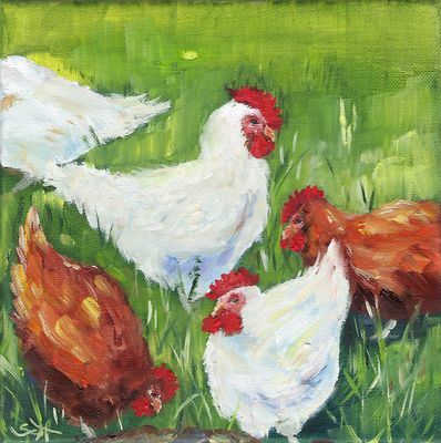 Hühner Original Gemälde Bild 20x20 cm