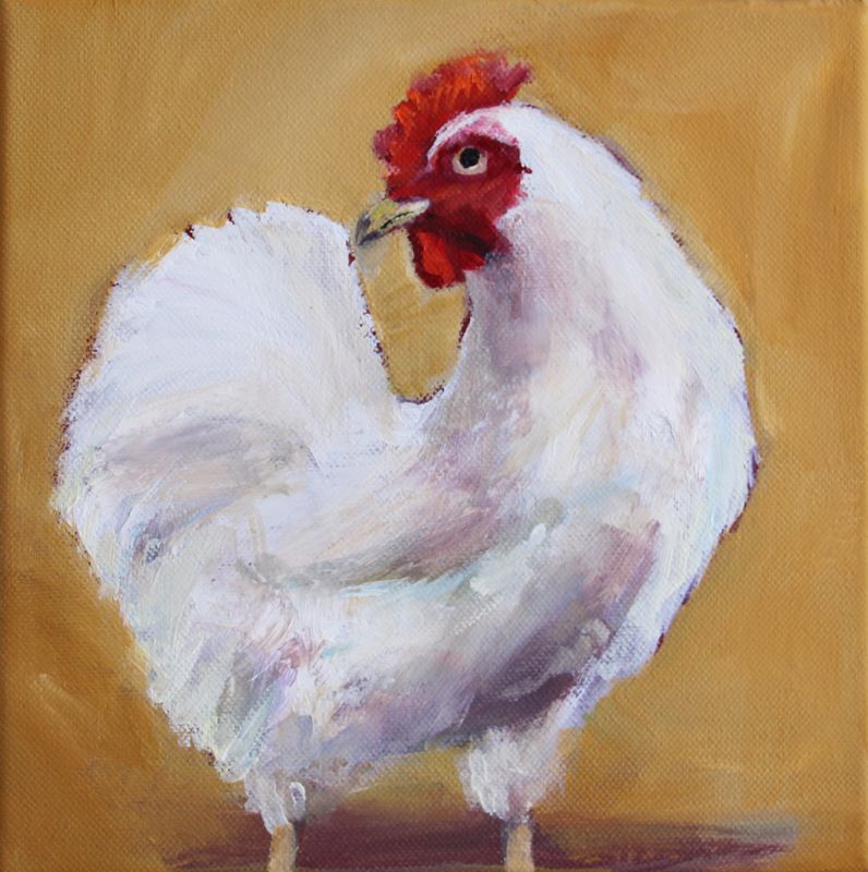 Huhn Original Gemälde Bild 20x20 cm
