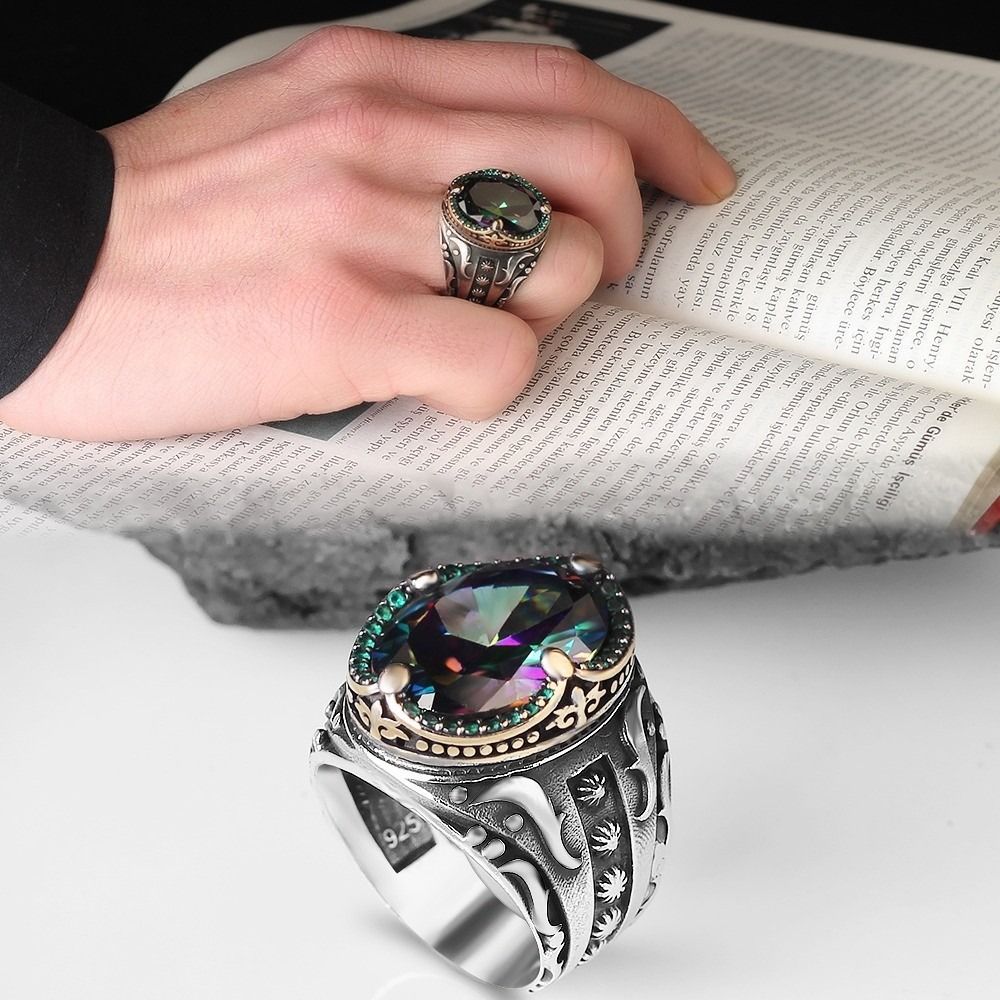Handmade Men’s Statement Ring with Mystic Topaz – Solid 925 Sterling Silver