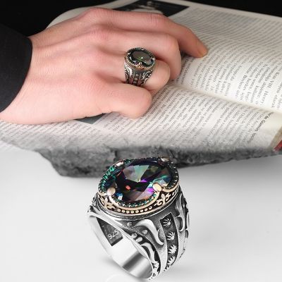 Handmade Men’s Statement Ring with Mystic Topaz – Solid 925 Sterling Silver