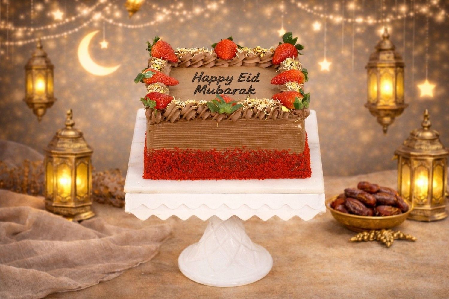 Dubai Kunafa Chocolate Red Velvet Eid Mubarak Cake Dubai Kunafa Chocolate Red Velvet Eid Mubarak Cake