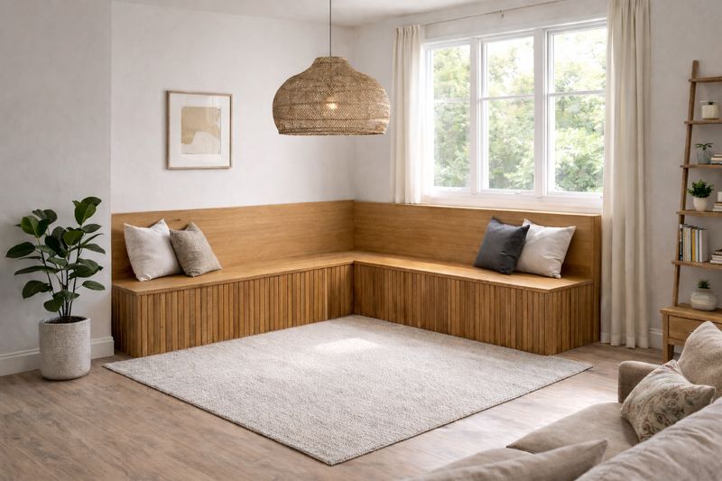 Banco esquinero con listones de madera 040