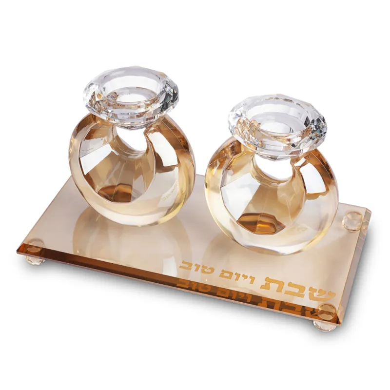 Set de Candelabros con bandeja Dorado