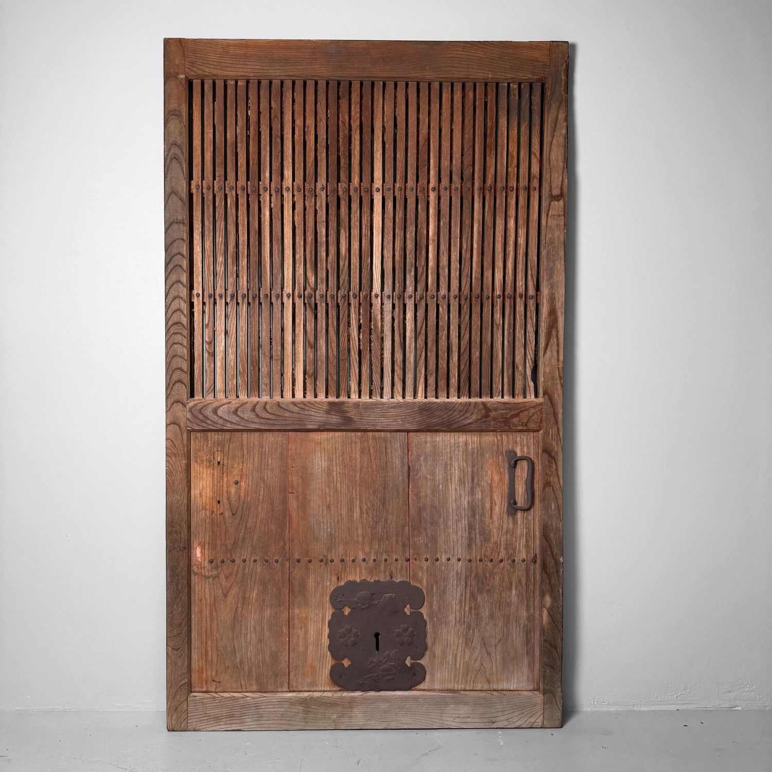 Antique Japanese Wooden Rolling Door, Authentic Wall Panel, 1890s