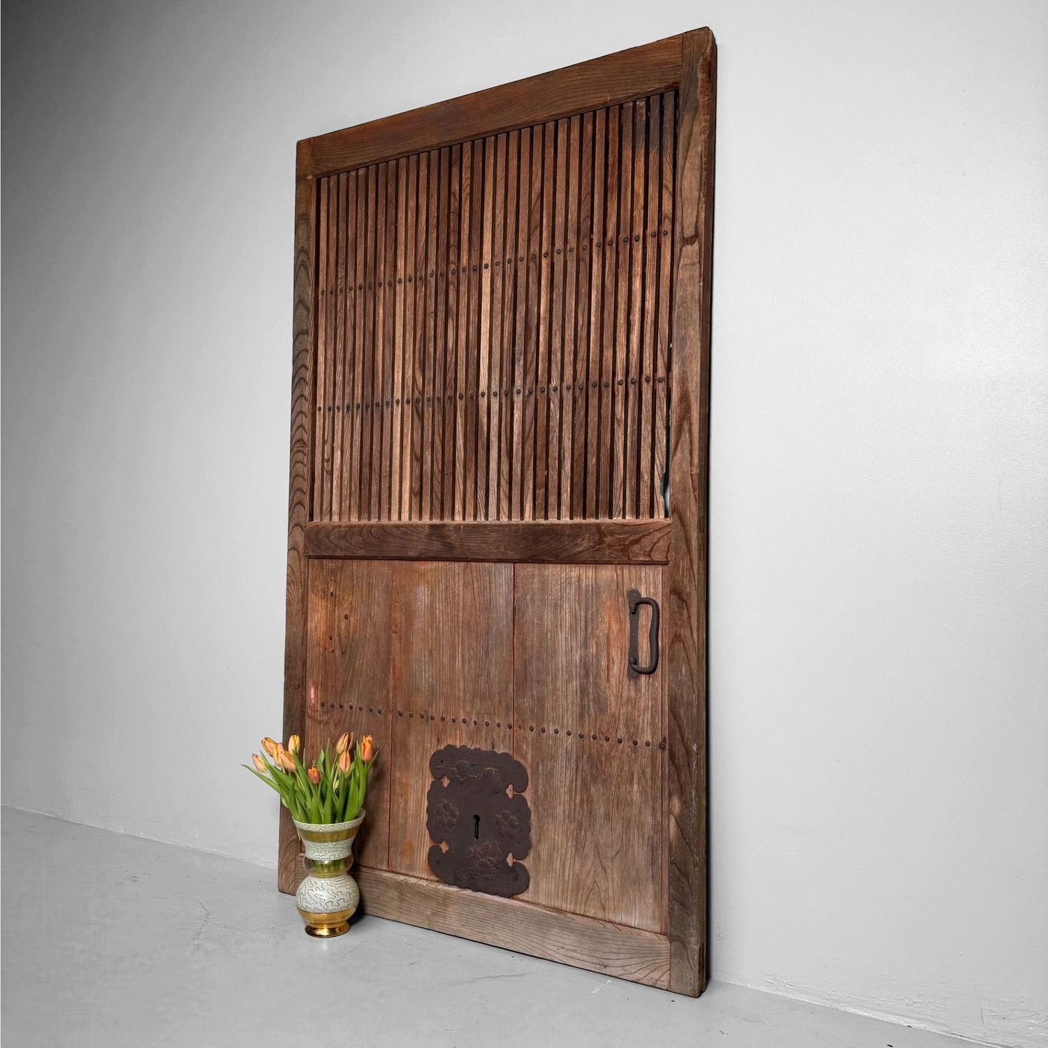 Antieke Japanse Houten Rolddeur, Authentiek Wandpaneel, 1890s