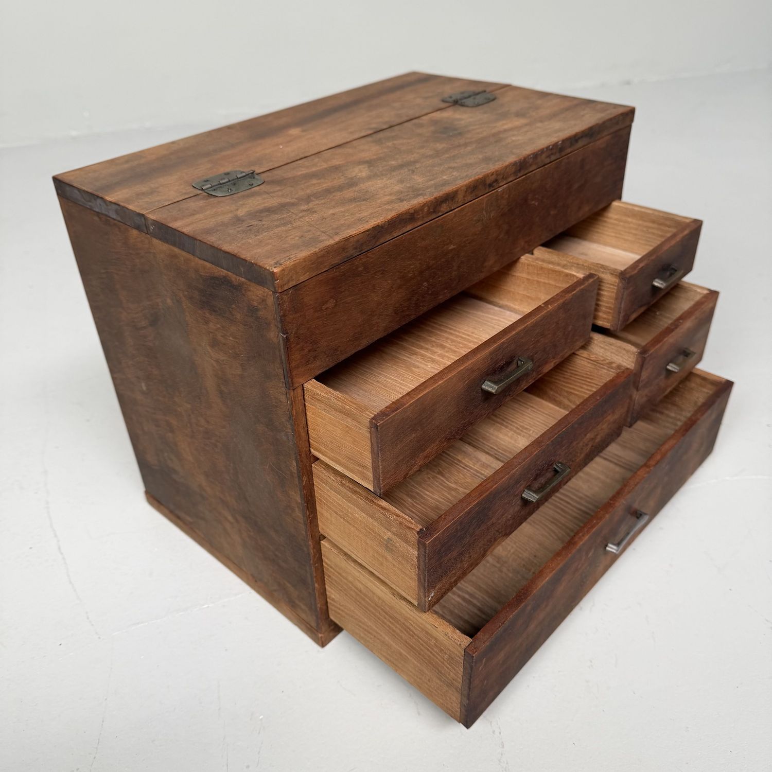 Japanese Writer’s Cabinet with Five Drawers and Top Compartment, 1920s