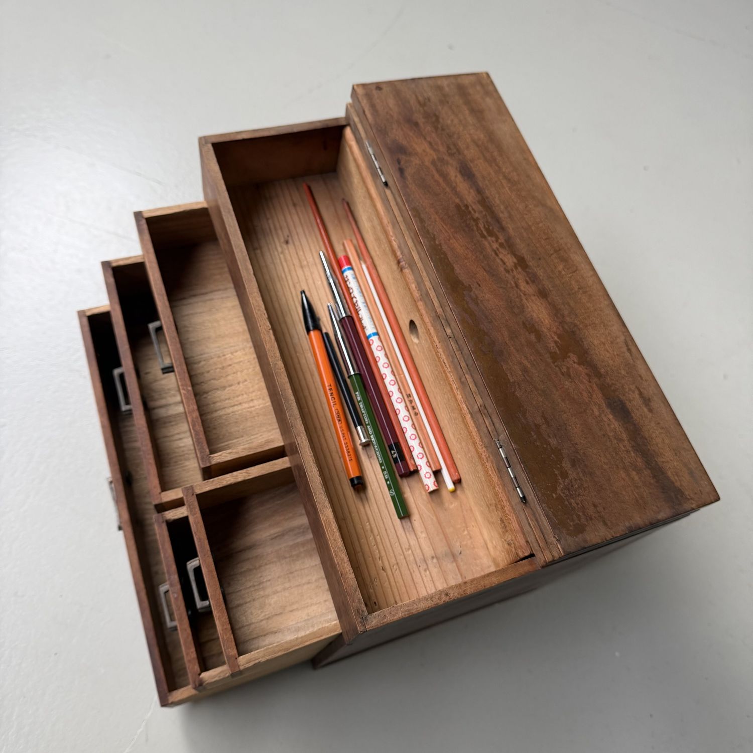 Japanese Writer’s Cabinet with Five Drawers and Top Compartment, 1920s