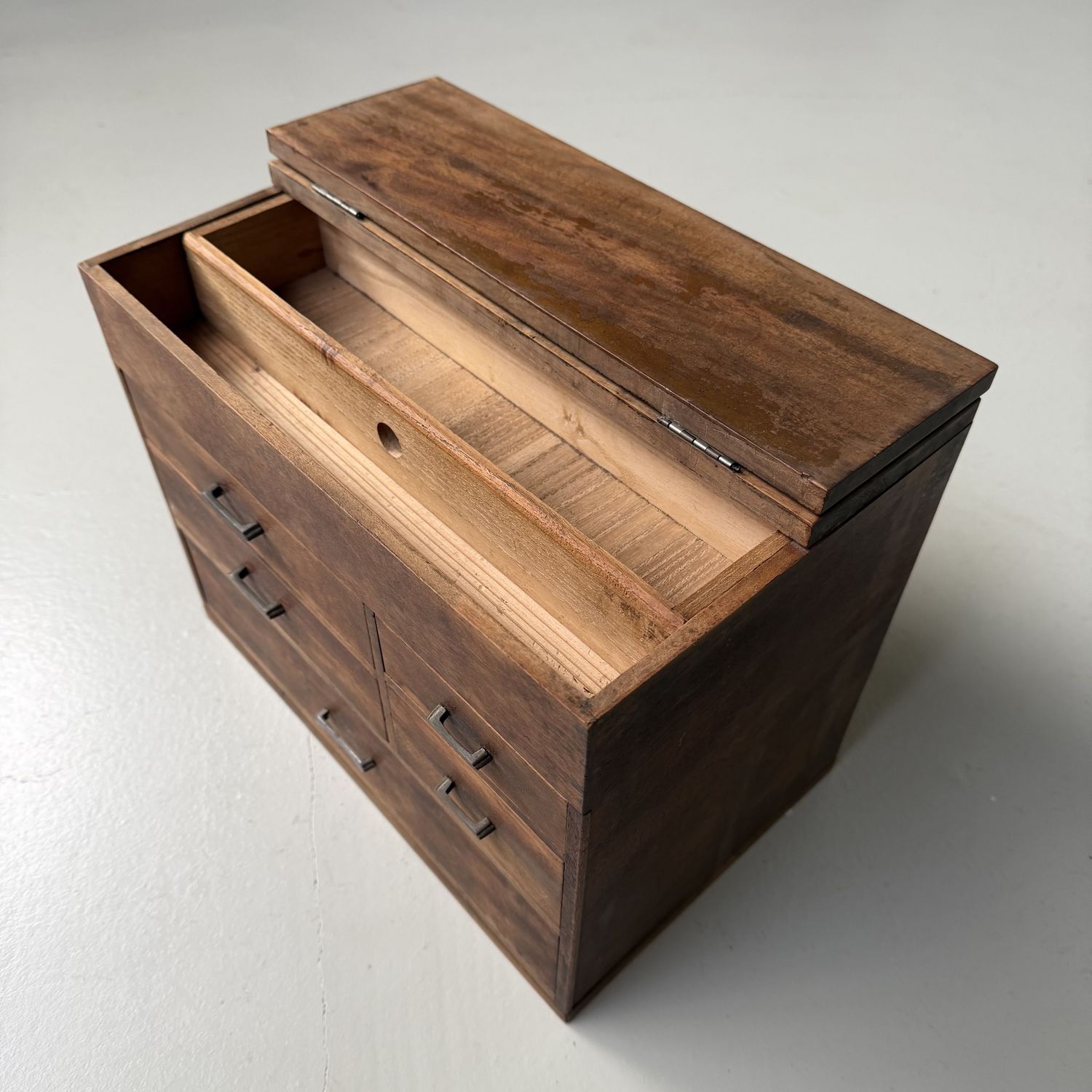 Japanese Writer’s Cabinet with Five Drawers and Top Compartment, 1920s