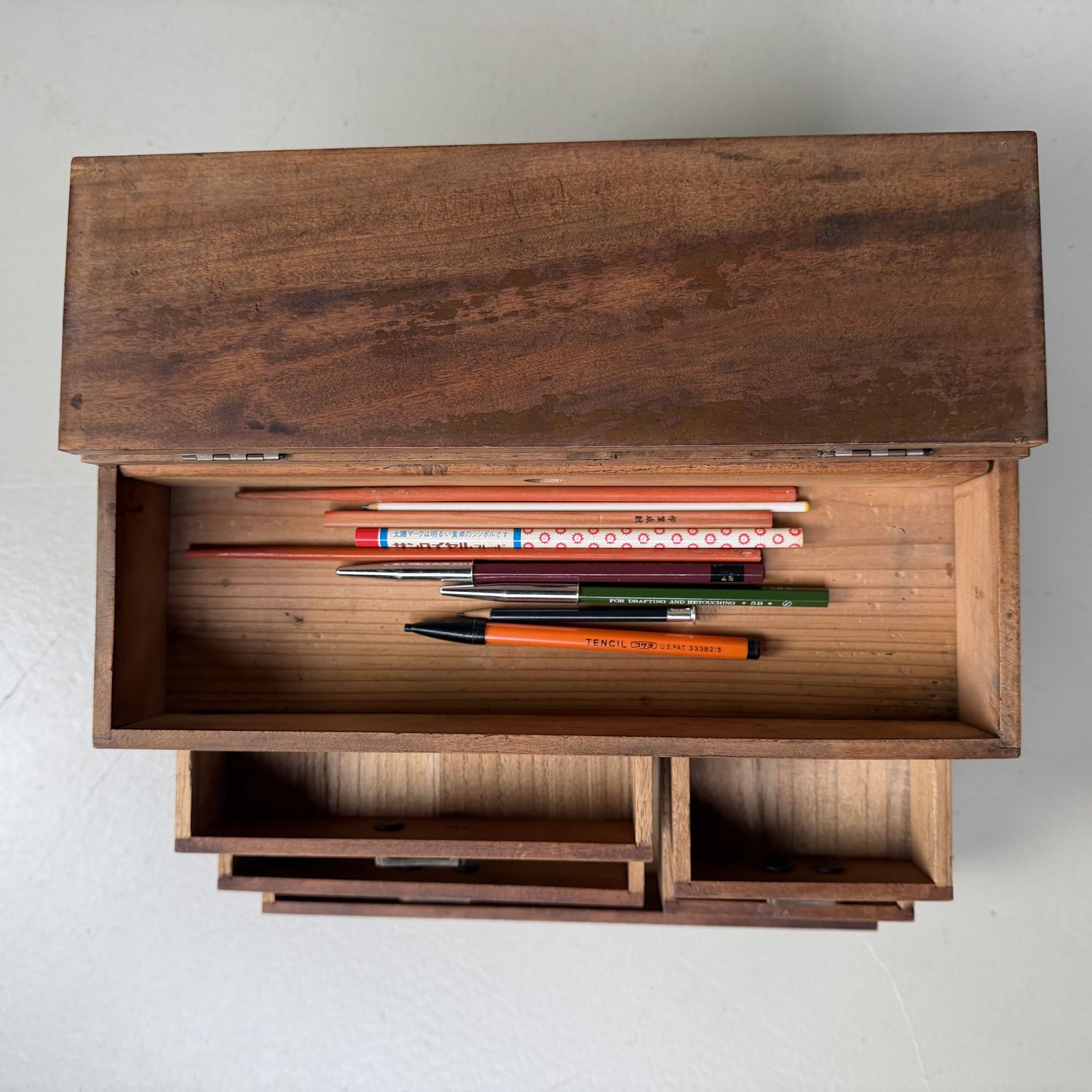 Japanese Writer’s Cabinet with Five Drawers and Top Compartment, 1920s