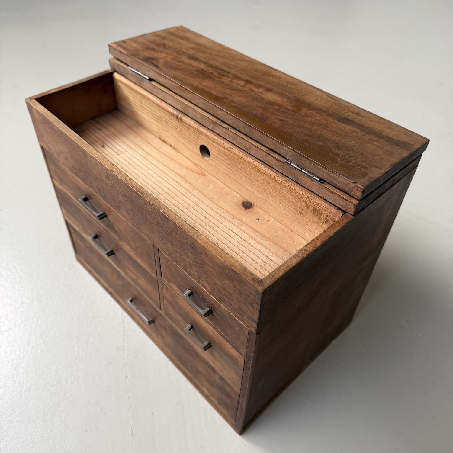 Japanese Writer’s Cabinet with Five Drawers and Top Compartment, 1920s