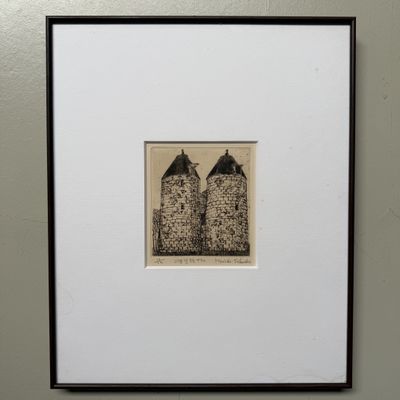 Japanese Etching, “Nichitsu Academy Silo,” by Kōichi Fukuoka, 1970s
