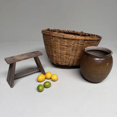 Large Japanese Bamboo Basket, Kagobakari, 1950s