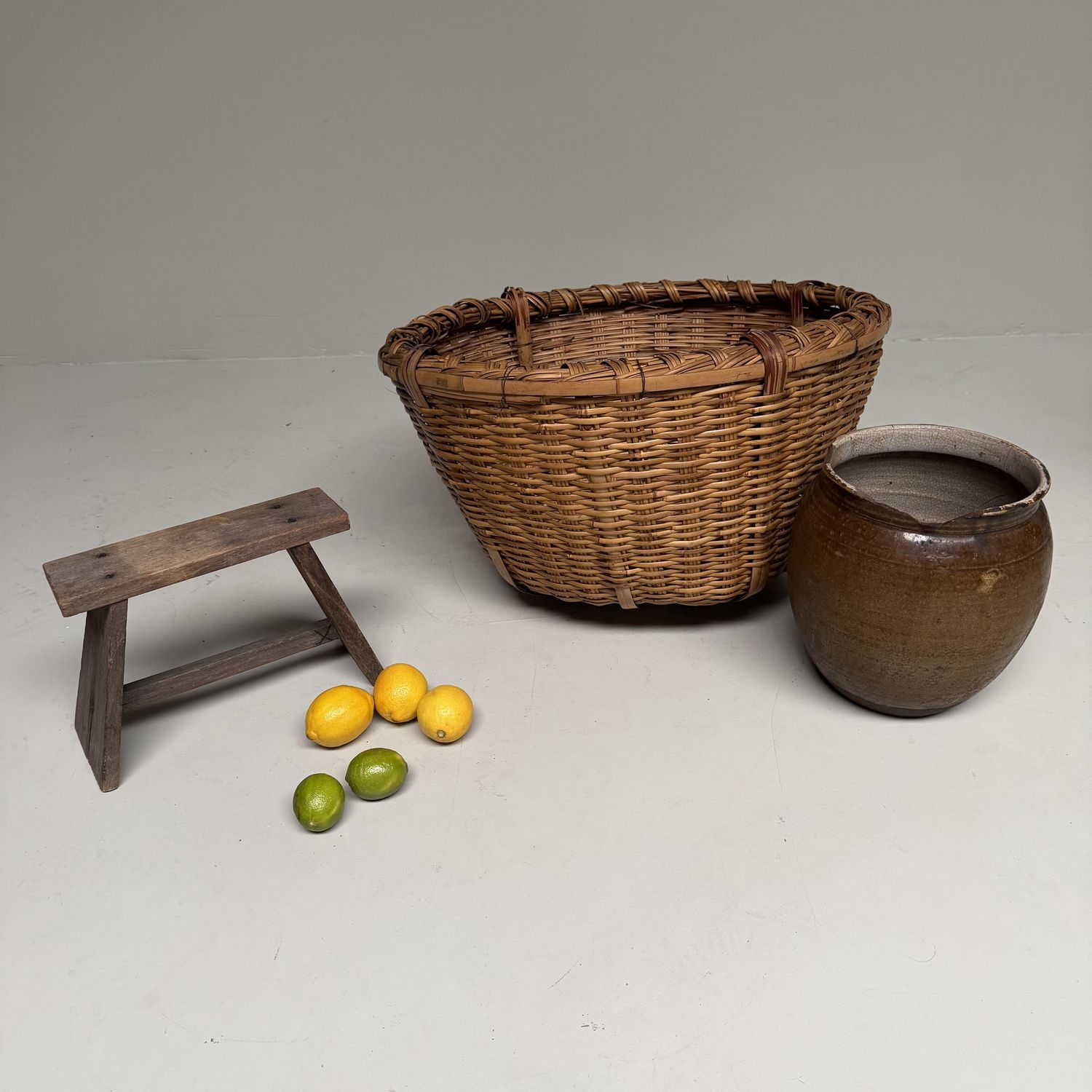 Large Japanese Bamboo Basket, Kagobakari, 1950s Large Japanese Bamboo Basket, Kagobakari, 1950s