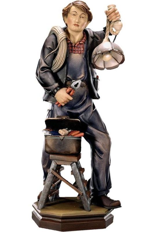 électricien, statue en bois