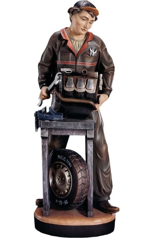 Statue de mécanicien automobile en bois