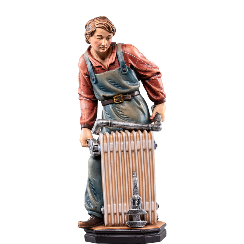 chauffagiste, statue en bois