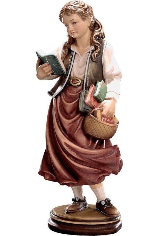 Étudiante avec des livres, statue en bois